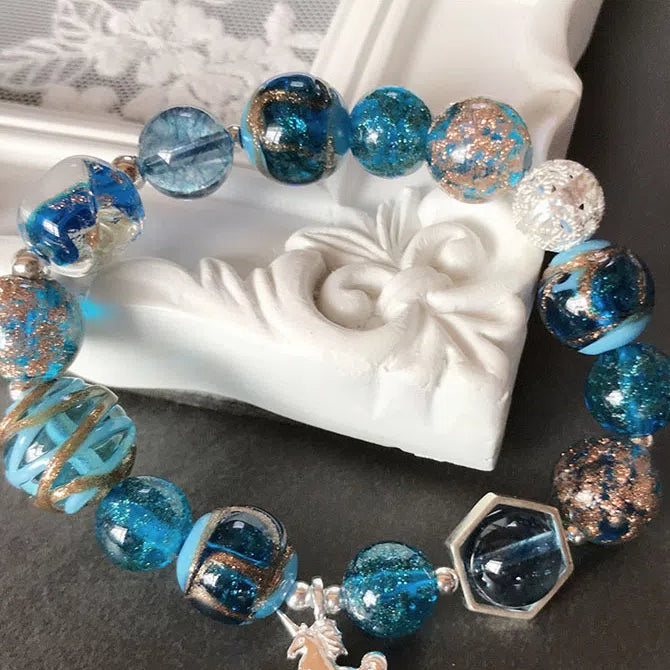 Lampwork Glass Beads Round 12 14mm Dual Color Filigree Glitter 50pcs 4