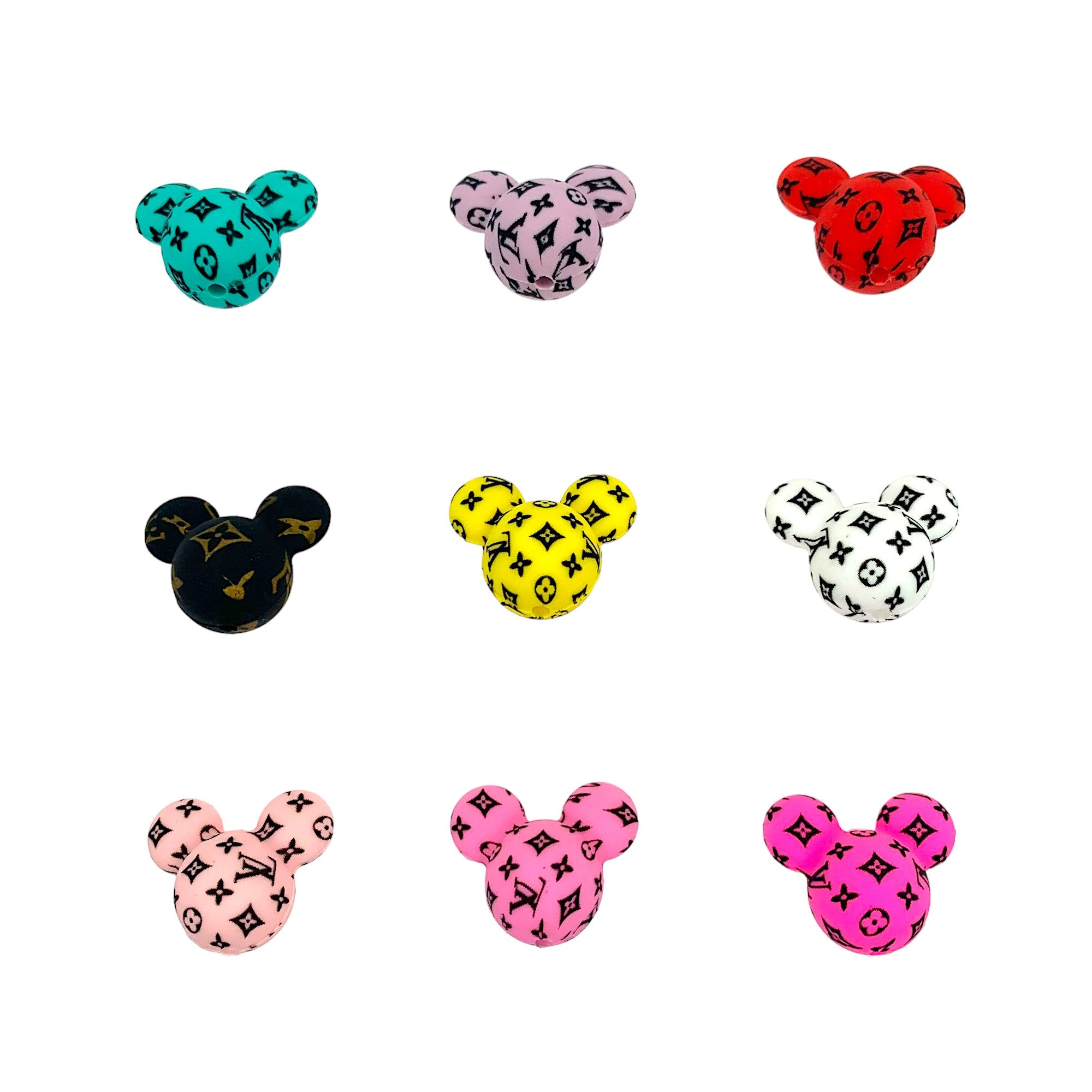 Silicone Focal Beads Mickey Head LV Pattern Printed 20pcs