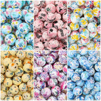 15mm Floral Printed Silicone Round Beads Soft Pastel Color 50pcs