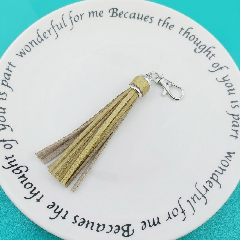 PU Leather Tassel Keychain 9cm Strips Silver Lobster Clasp 39