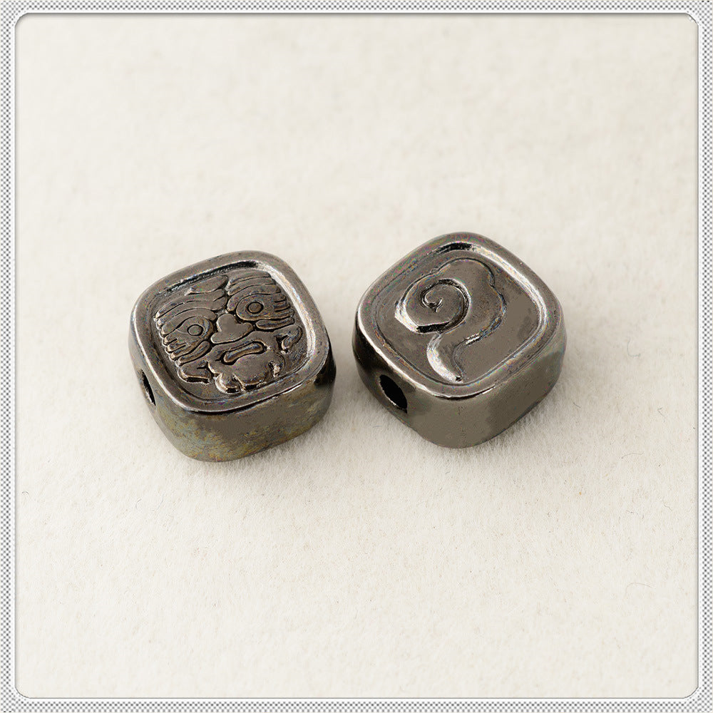 Square Metal Beads 10mm Kilam Auspicious Cloud Pattern 50pcs 5