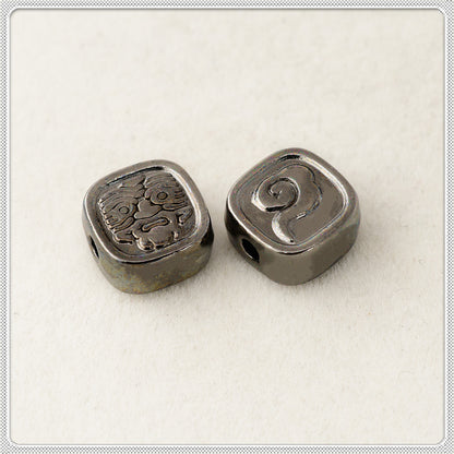 Square Metal Beads 10mm Kilam Auspicious Cloud Pattern 50pcs 5