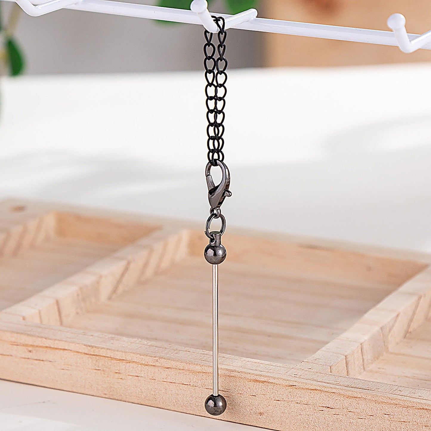 Beadable Keychain Mini Metal Bar Colorful Pendant 8 Centimeters - Electroplating gun Gray