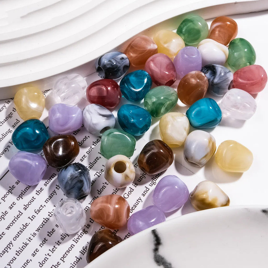 Imitation Jade Acrylic Beads 15mm Large Hole Ink Color 50pcs 6