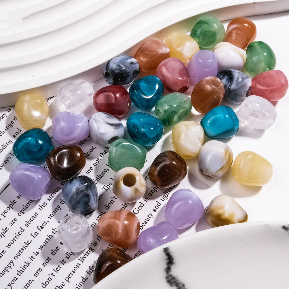 Imitation Jade Acrylic Beads 15mm Large Hole Ink Color 50pcs 6