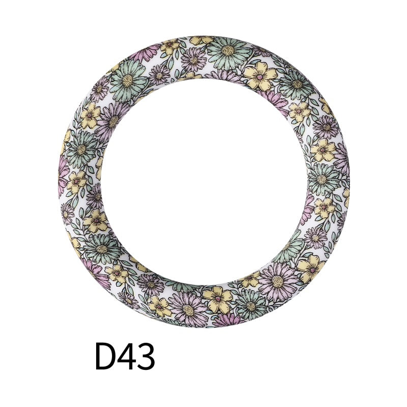 65mm Printed Silicone Beads Round Rings Floral Animal Spots Prints 49
