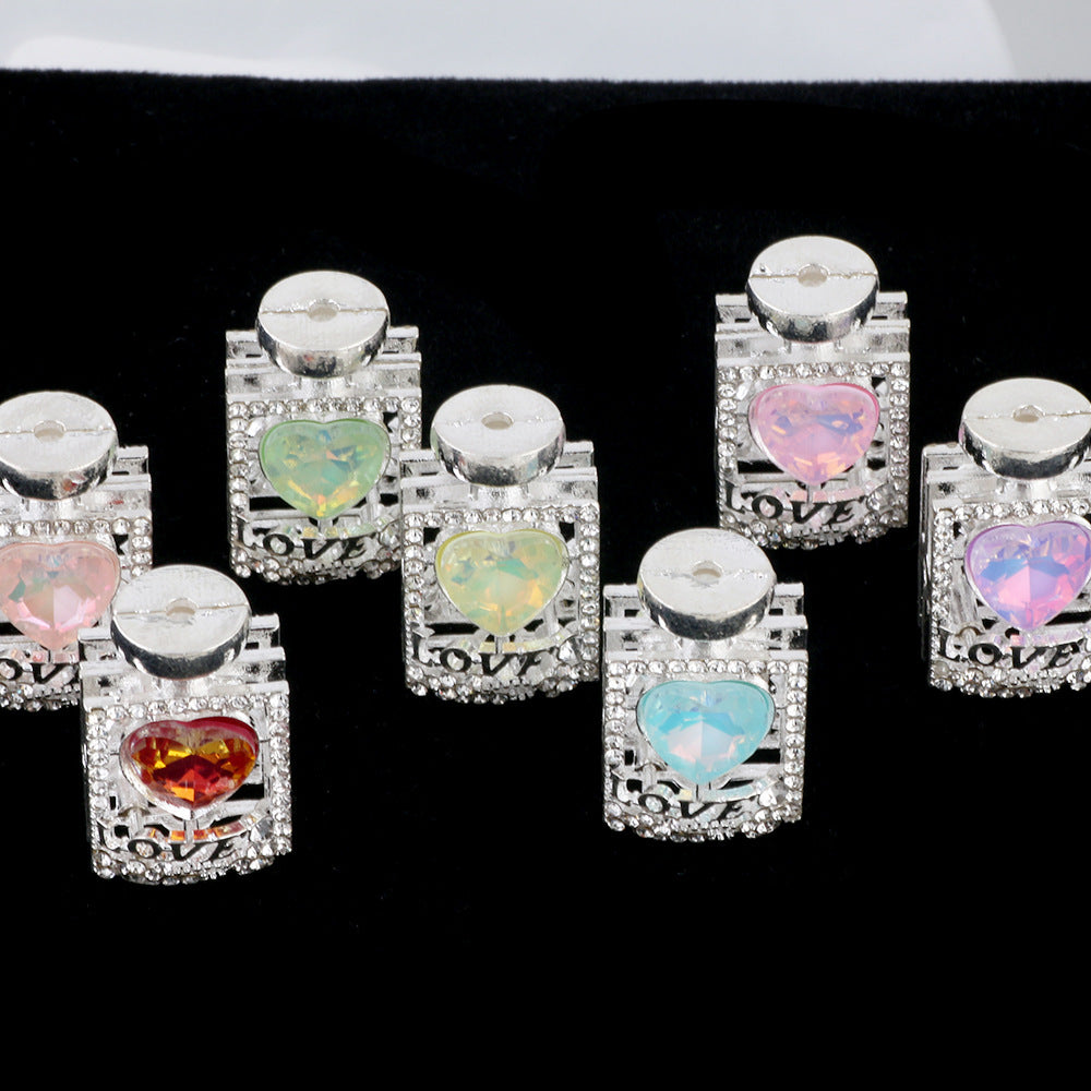 Fancy Alloy Perfume Bottle Charm Beads with Heart and Rhinestones 2pcs 3