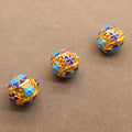 Round Metal Beads 14mm Cloisonne Blue Flower Hollowed-Out Gold Tone 5pcs 2