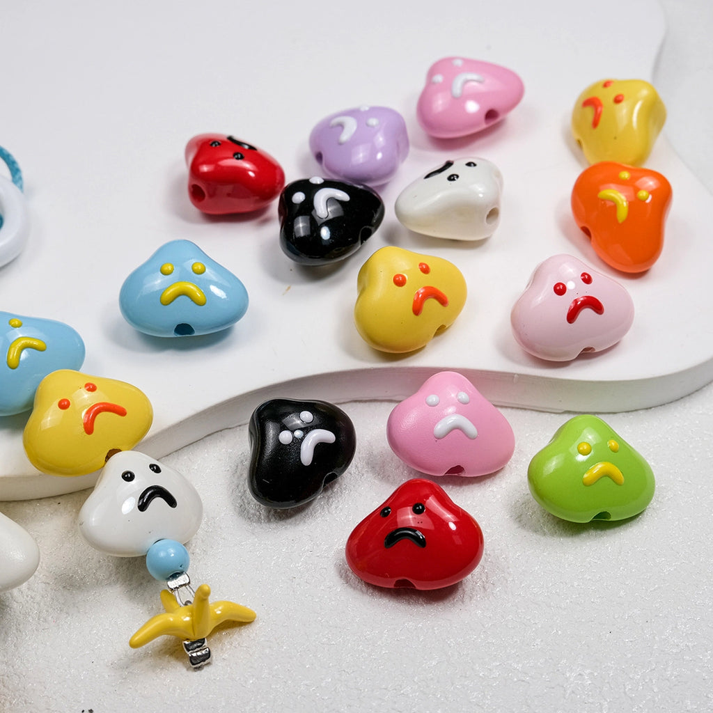 Painted Sad Cloud Acrylic Beads 20mm Glossy Colorful 50pcs
