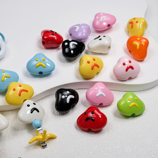 Painted Sad Cloud Acrylic Beads 20mm Glossy Colorful 50pcs