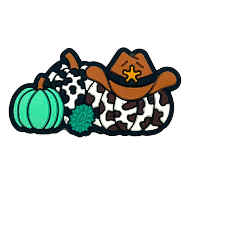 Silicone Focal Beads Halloween Western Cowboy Pumpkin Design 20pcs