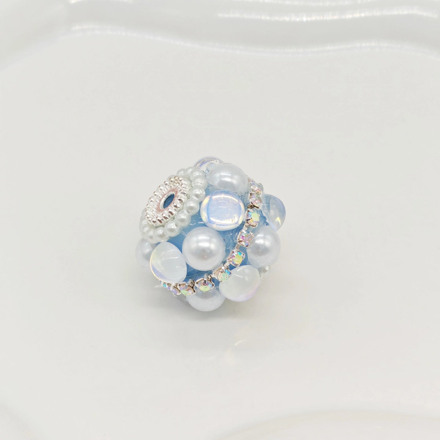 Rhinestone Bubblegum Beads 18mm Pearl Encrusted Round 4pcs 13