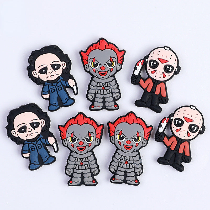 Silicone Focal Beads Halloween Jason Joker Horror Faces 10pcs