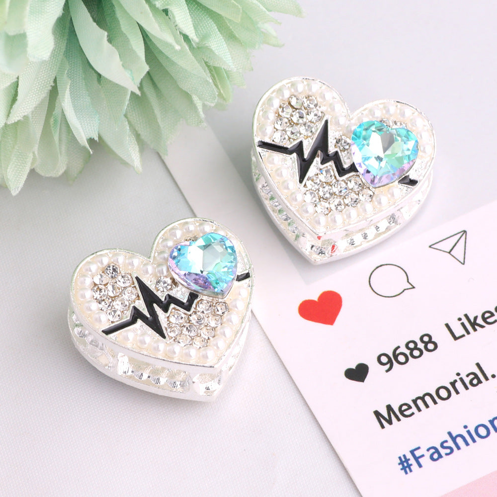Fancy Heart Shape Crystal Rhinestone Alloy Beads 22mm 3pcs 10