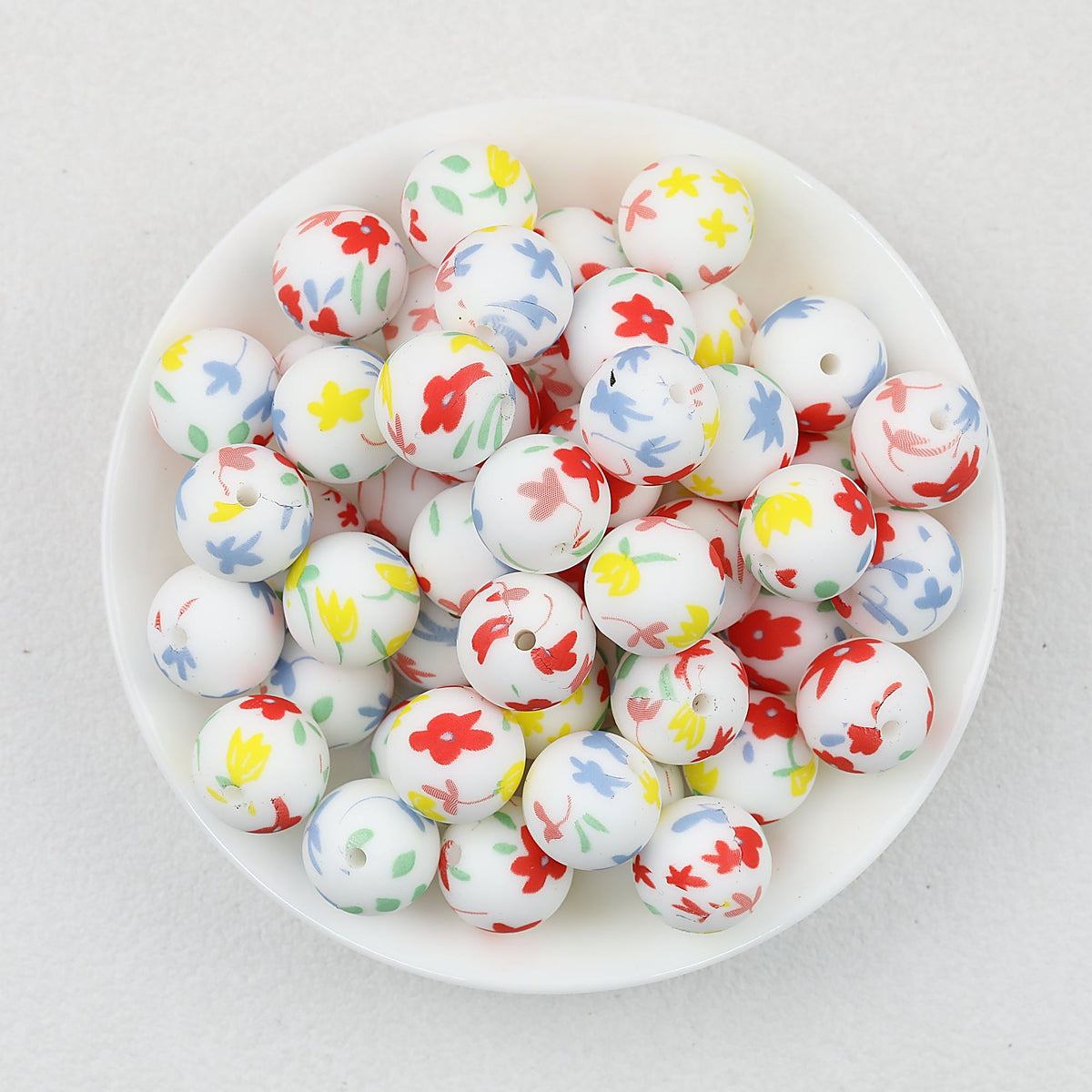 Floral Pattern 15mm Silicone Beads Light Color Printed Design 50pcs - Primrose
