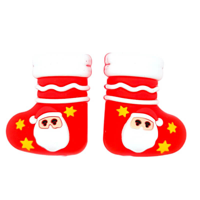Silicone 3D Focal Beads Christmas Socks Wearing Festive Santa Face