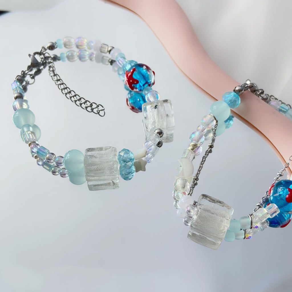 Hand Painted Ocean Blue Starfish and Goldfish Glass Beads 12mm 3pcs 2