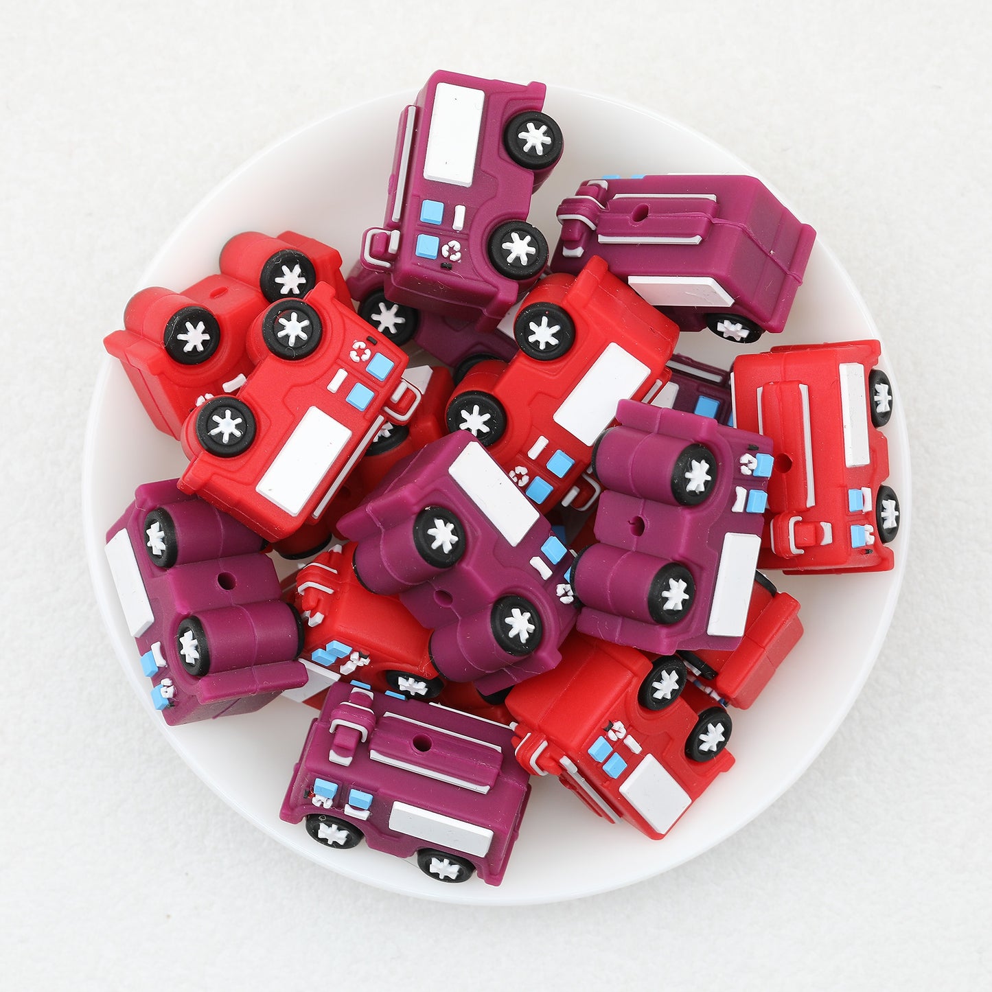 3D Red Fire Truck Silicone Focal Beads 20pcs 2