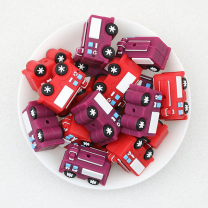 3D Red Fire Truck Silicone Focal Beads 20pcs 2