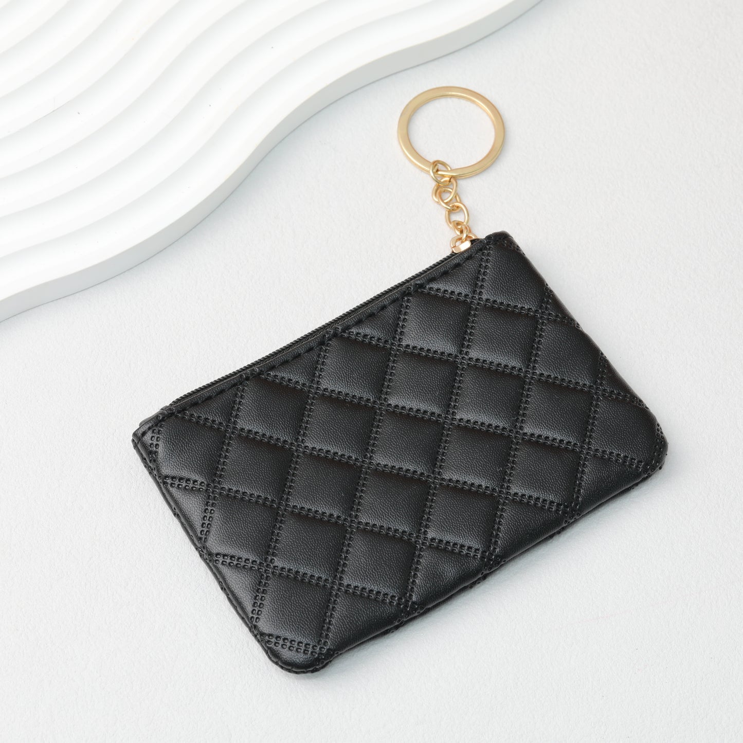 Wallet Keychain Coin Purse Plaid Simple Solid Color
