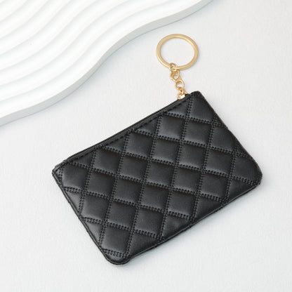 Wallet Keychain Coin Purse Plaid Simple Solid Color