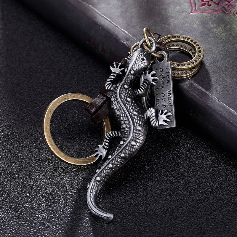 Alloy Gecko Lizard Keychain Antique Silver Vintage Style 4