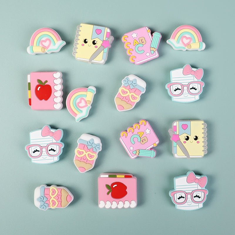 Silicone Focal Beads Learning Stationery ABC Pencil Rainbow 20pcs 7