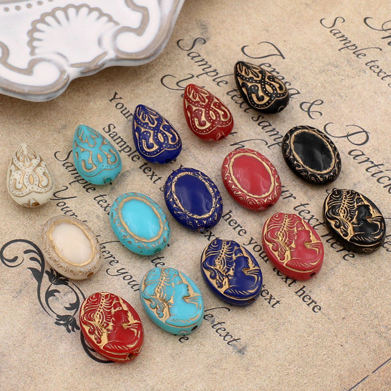 Gilded Beauty Avatar Acrylic Beads 18mm Artistic Vintage 30pcs