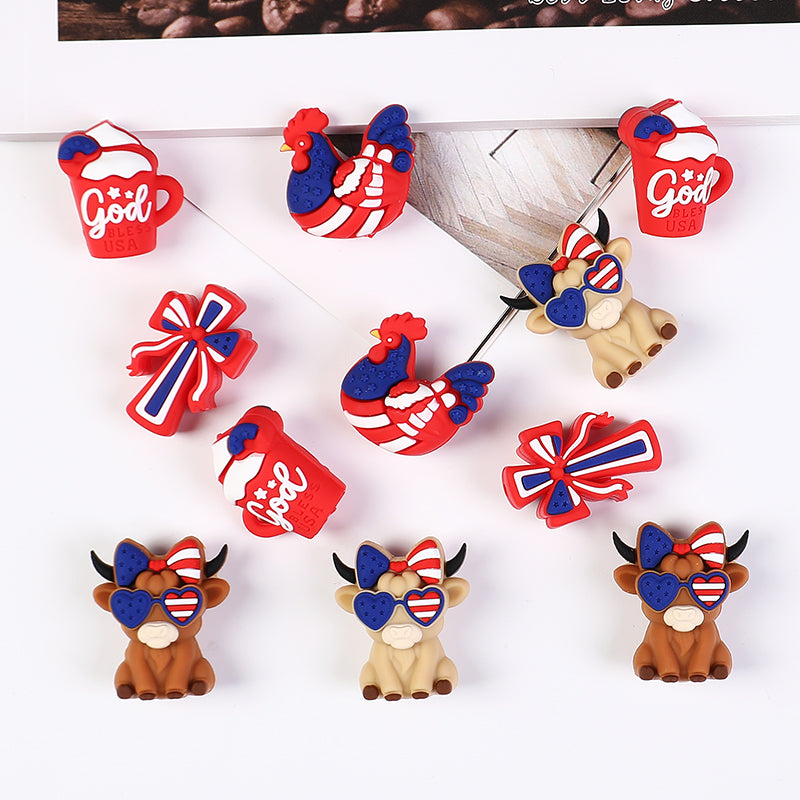 Silicone 3D USA Independence Day Focal Beads Patriotic Symbols 20pcs 3