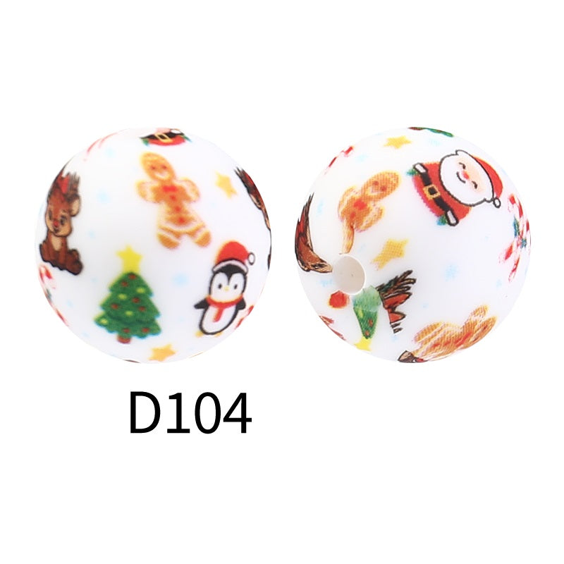15mm Round Silicone Beads Floral Pattern Printed Design 50pcs 6