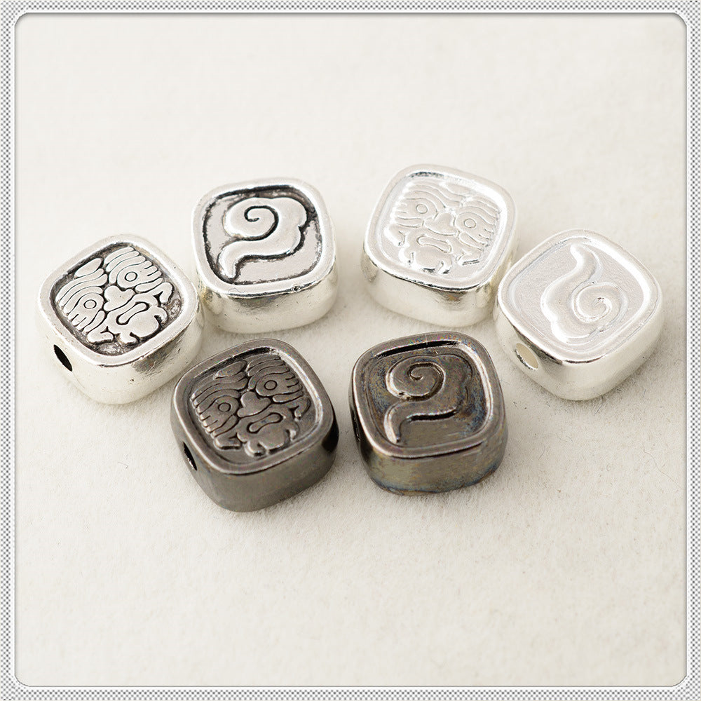Square Metal Beads 10mm Kilam Auspicious Cloud Pattern 50pcs