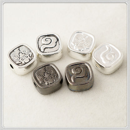 Square Metal Beads 10mm Kilam Auspicious Cloud Pattern 50pcs