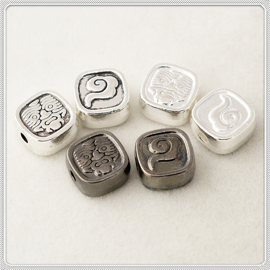 Square Metal Beads 10mm Kilam Auspicious Cloud Pattern 50pcs