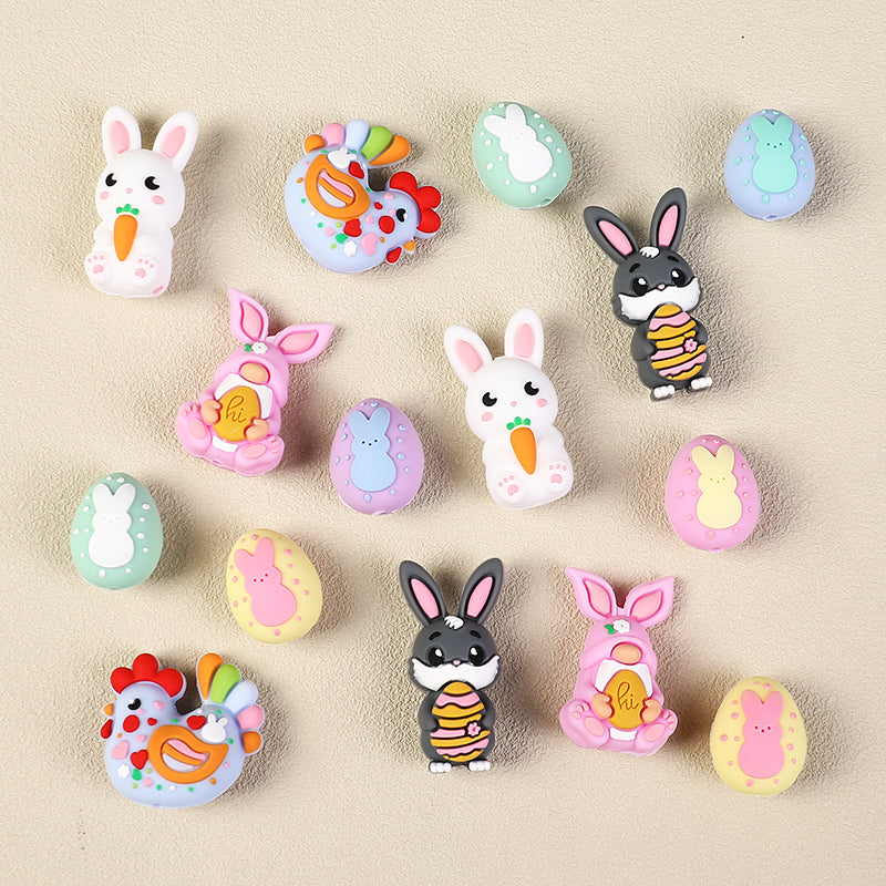 Silicone 3D Focal Beads Easter Bunny Chick Easter Egg Rabbit 20Pcs 9