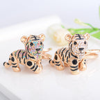 Alloy Diamond Inlaid Tiger Keychain Metal Colorful and Champagne Options