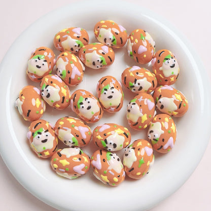 Hand-Painted Dinosaur Egg Acrylic Beads 16x24mm Colorful 5pcs 9