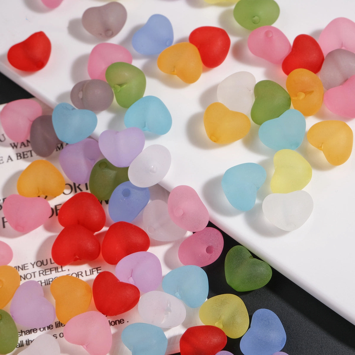Matte Heart Acrylic Beads 12mm Pastel Vibrant Colors 100pcs