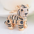 Alloy Diamond Inlaid Tiger Keychain Metal Colorful and Champagne Options 5