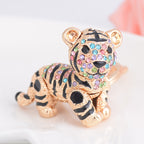 Alloy Diamond Inlaid Tiger Keychain Metal Colorful and Champagne Options 3