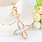 Alloy Four Leaf Clover Keychain Gold Tone with Black Enamel Accent 5