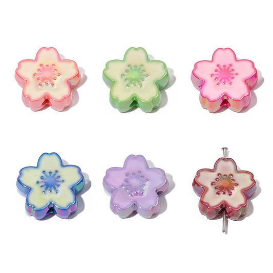 Ombre Sakura Flower Acrylic Beads 20mm Assorted Colors 4pcs