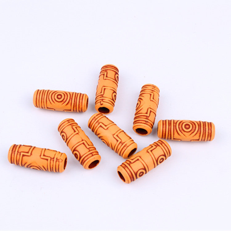 Oval Acrylic Beads Imitation Wood Pattern Orange Tribal 100pcs