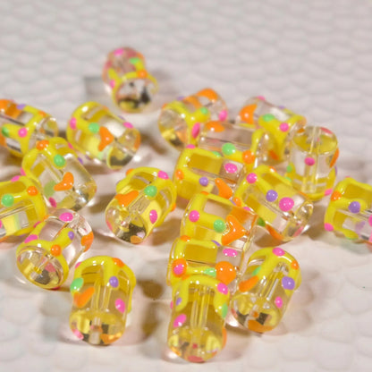 Painted Heart Pattern Cylindrical Glass Beads 11x13mm Hand Painted 10pcs 9