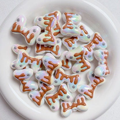 Hand-Painted Bow Heart Acrylic Beads 21×29mm Glossy Pastel 5pcs 11