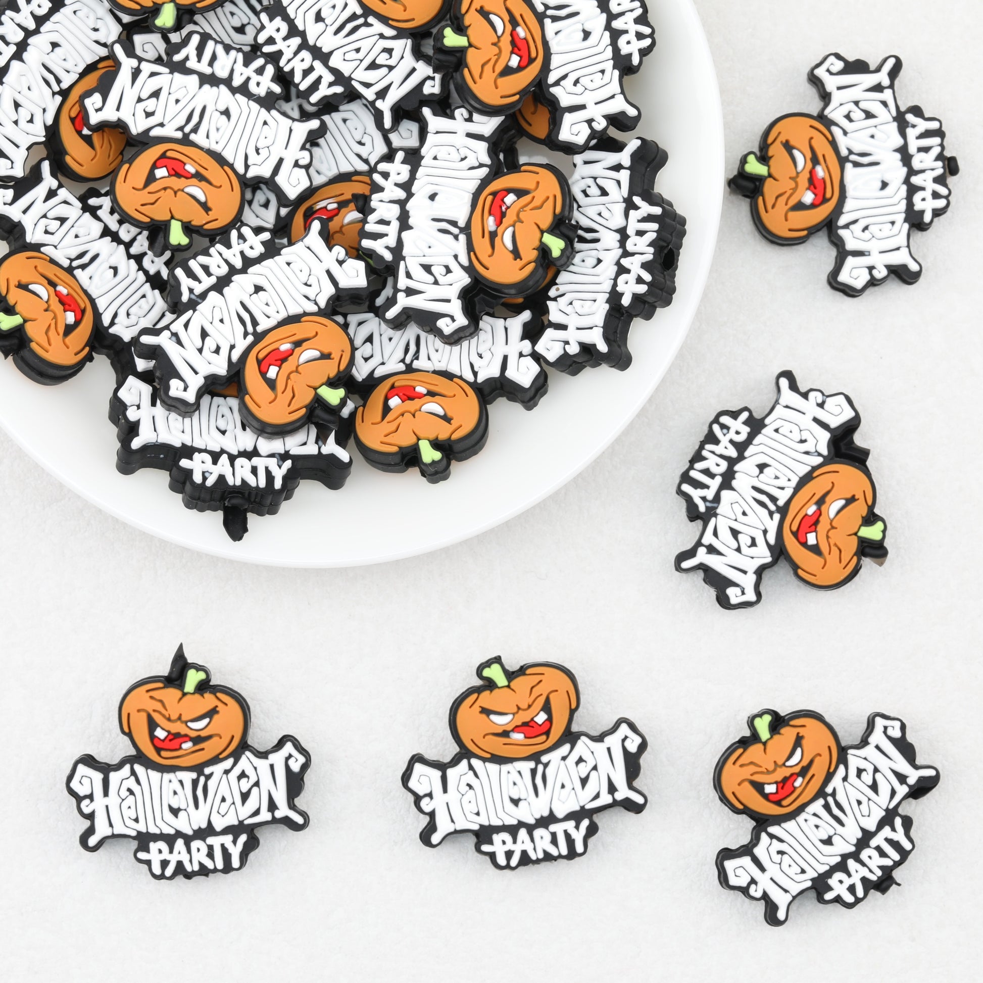 Halloween Pumpkin Silicone Focal Beads Spooky Party Design 20pcs