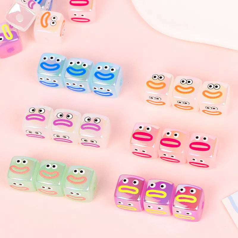 Jelly Color Monster Emoji Printed Acrylic Square Beads 14mm 10pcs