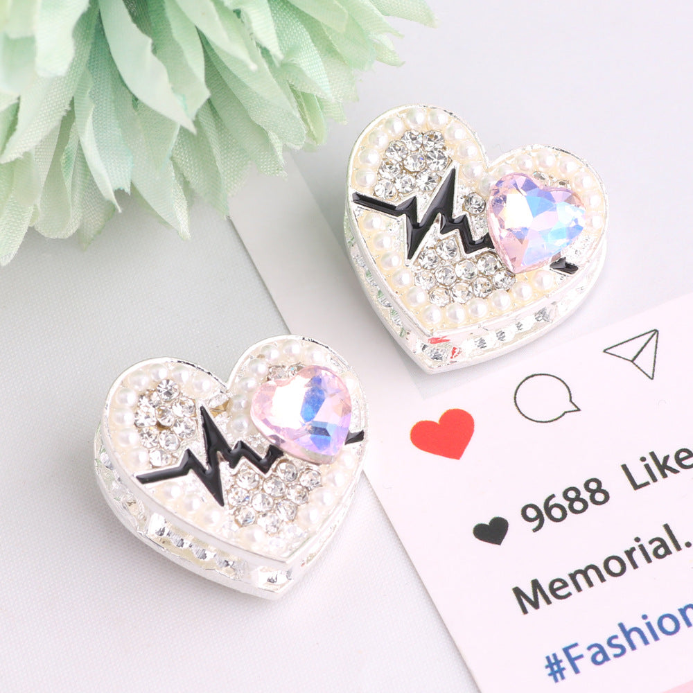 Fancy Heart Shape Crystal Rhinestone Alloy Beads 22mm 3pcs 7