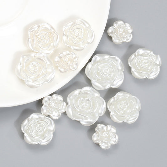 Pearl Imitation Camellia Acrylic Beads 10-18mm ABS Plastic 50pcs