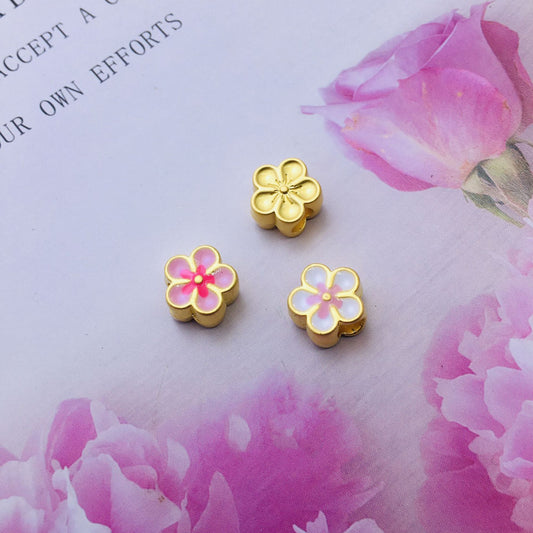 Flower Metal Beads 10mm Dual Color Peach Blossom Enamel Zinc Alloy 20pcs