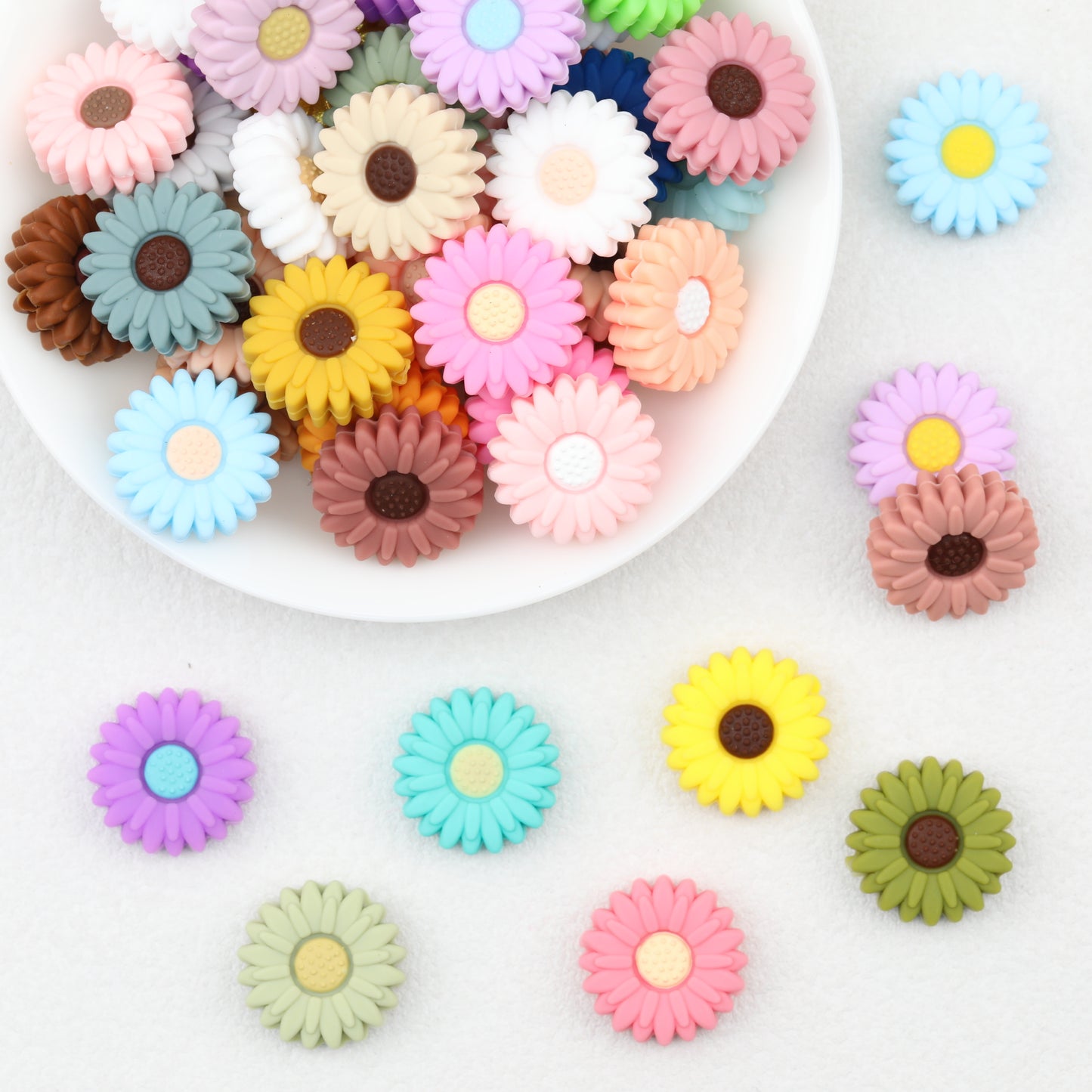 20pcs 20mm Daisy Sunflower Silicone Focal Beads